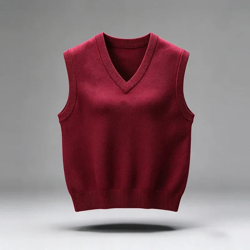 Gilet en tricot à col en V, sans manches, pull-gilet pour homme