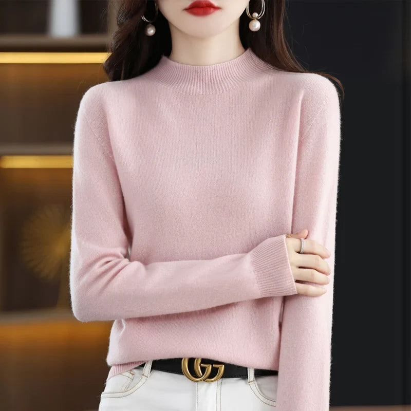 Damen Stehkragen Pullover Langarm Weicher Strick