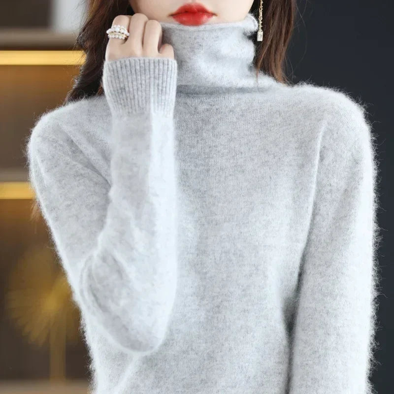 Dame-rullekravepullover, lange ærmer, blødt materiale