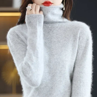 Dame-rullekravepullover, lange ærmer, blødt materiale