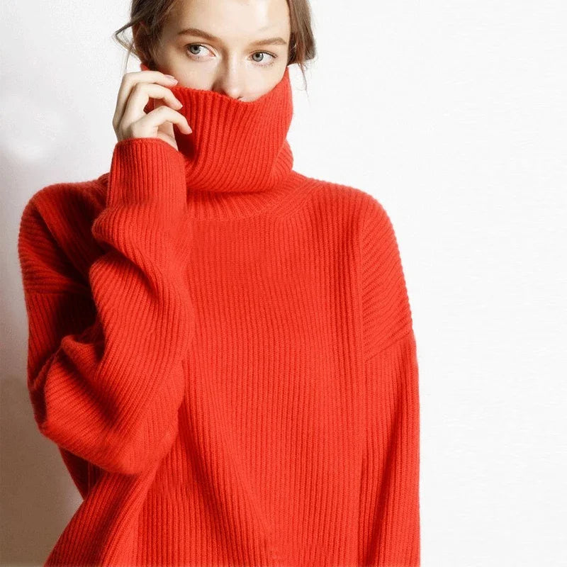 Damen Rollkragenpullover Oversized – Modischer Winter Strickpullover für Alltag & Freizeit