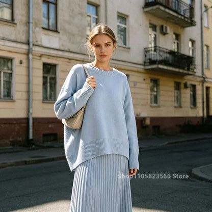 Pullover da donna in maglia oversize a maniche lunghe con scollo rotondo