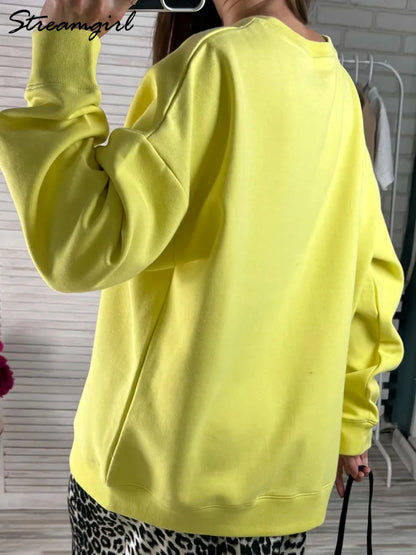 Felpa unisex oversize a maniche lunghe con scollo rotondo, tinta unita