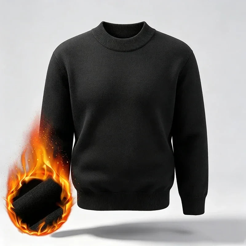 Herren Rollkragenpullover einfarbig wärmend Fleece-Innenseite Langarm