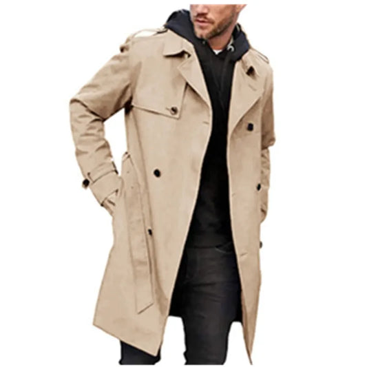 Herren Trenchcoat Zweireihig Klassisch Beige Mit Gürtel