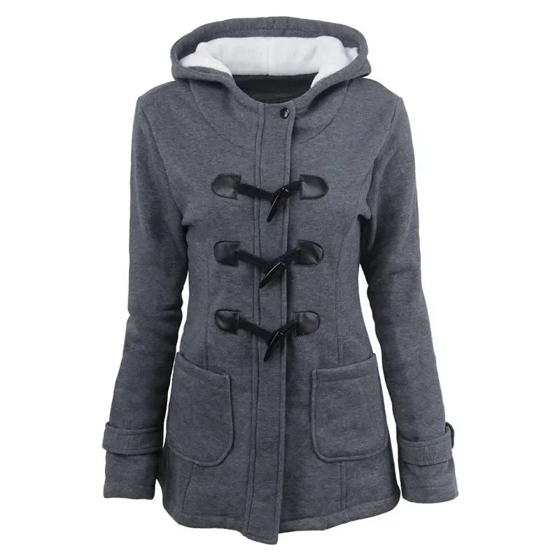 Damen Dufflecoat mit Kapuze und Knebelverschluss in Schwarz