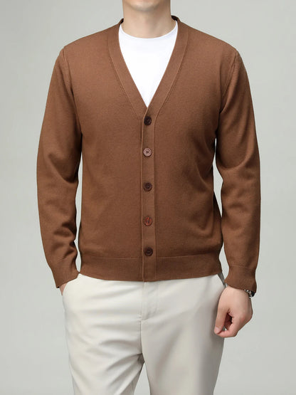 Herren Strickjacke V-Ausschnitt Knopfleiste Cardigan Langarm Rippbündchen
