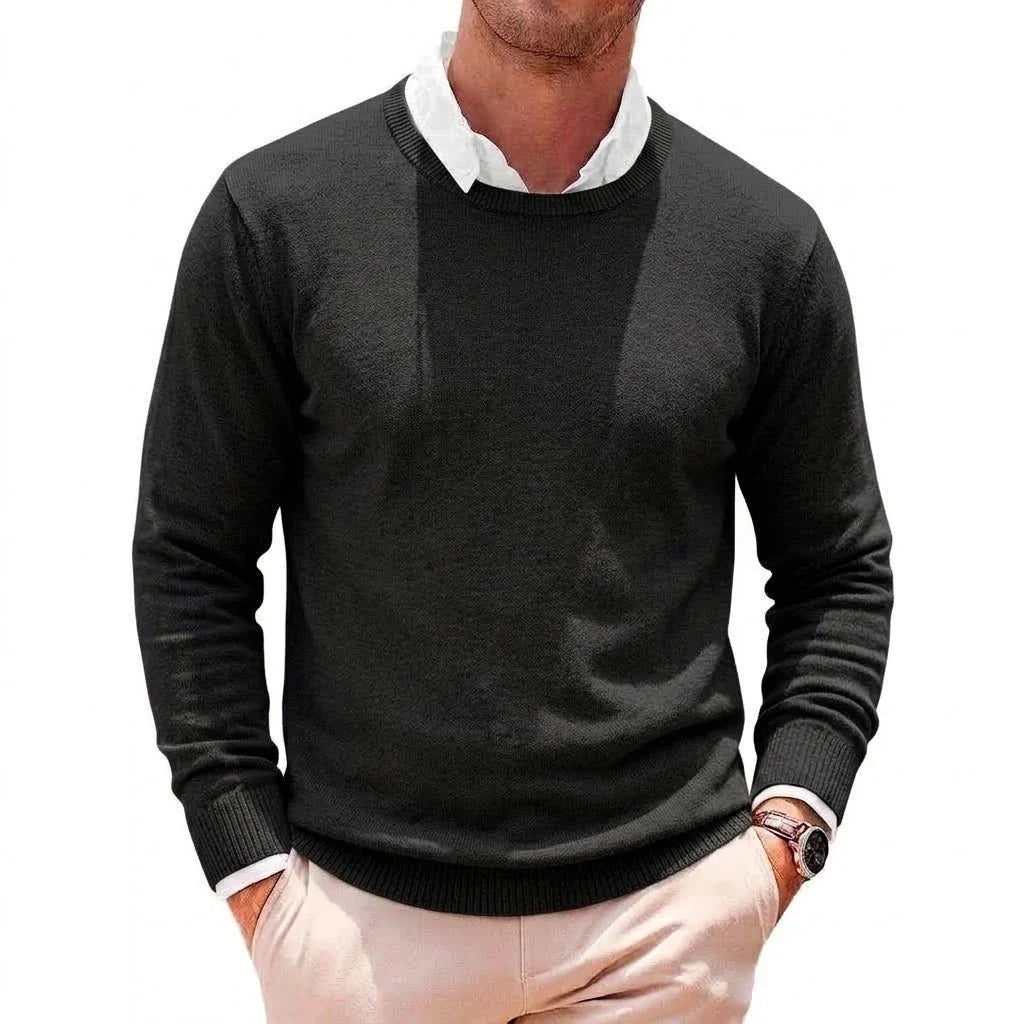 Herren Rundhals Pullover Langarm Feinstrick Basic Sweater