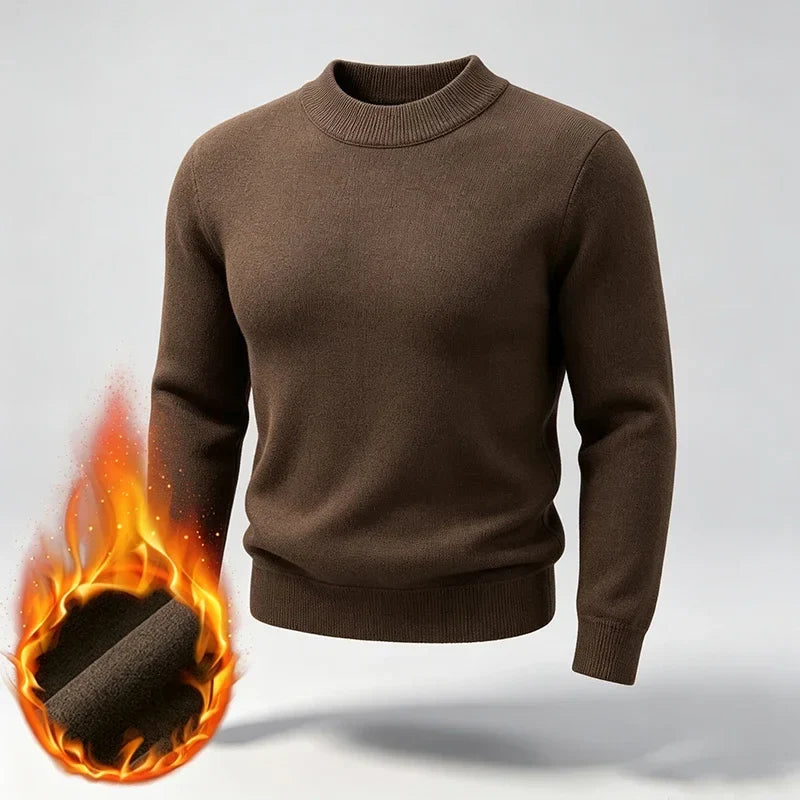 Herren Rollkragenpullover einfarbig wärmend Fleece-Innenseite Langarm