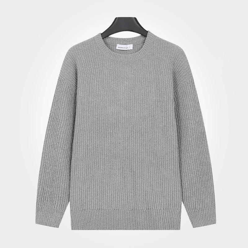 Herren Rippstrick Pullover Rundhals Langarm – Weich & Bequem