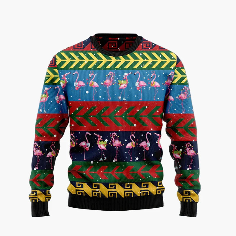 Pull de Noël drôle pour femme et homme avec flamants roses – Pull moche de Noël pour fêtes et cadeaux