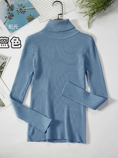 Damen Rollkragenpullover Rippstrick Langarm Eng Anliegend