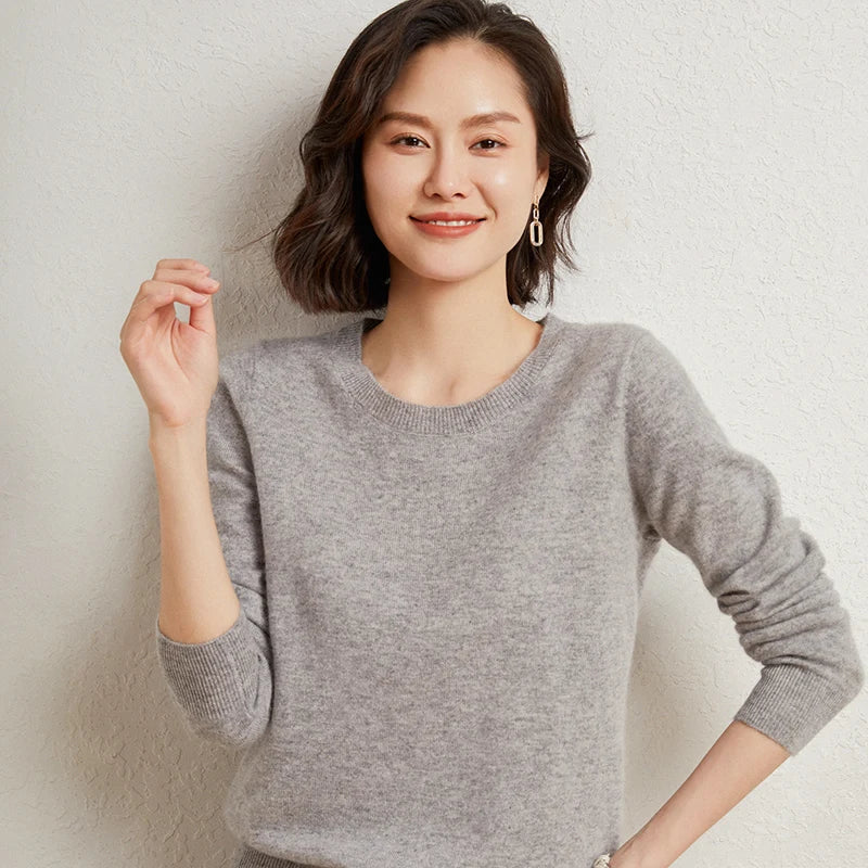 Pullover da donna in maglia, a girocollo, a maniche lunghe, in materiale morbido