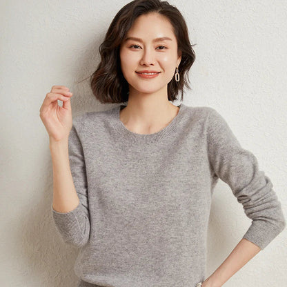 Pullover da donna in maglia, a girocollo, a maniche lunghe, in materiale morbido