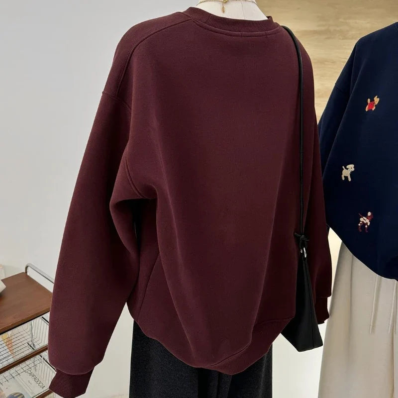 Sweat-shirt unisexe à col rond avec broderie de motifs de chiens