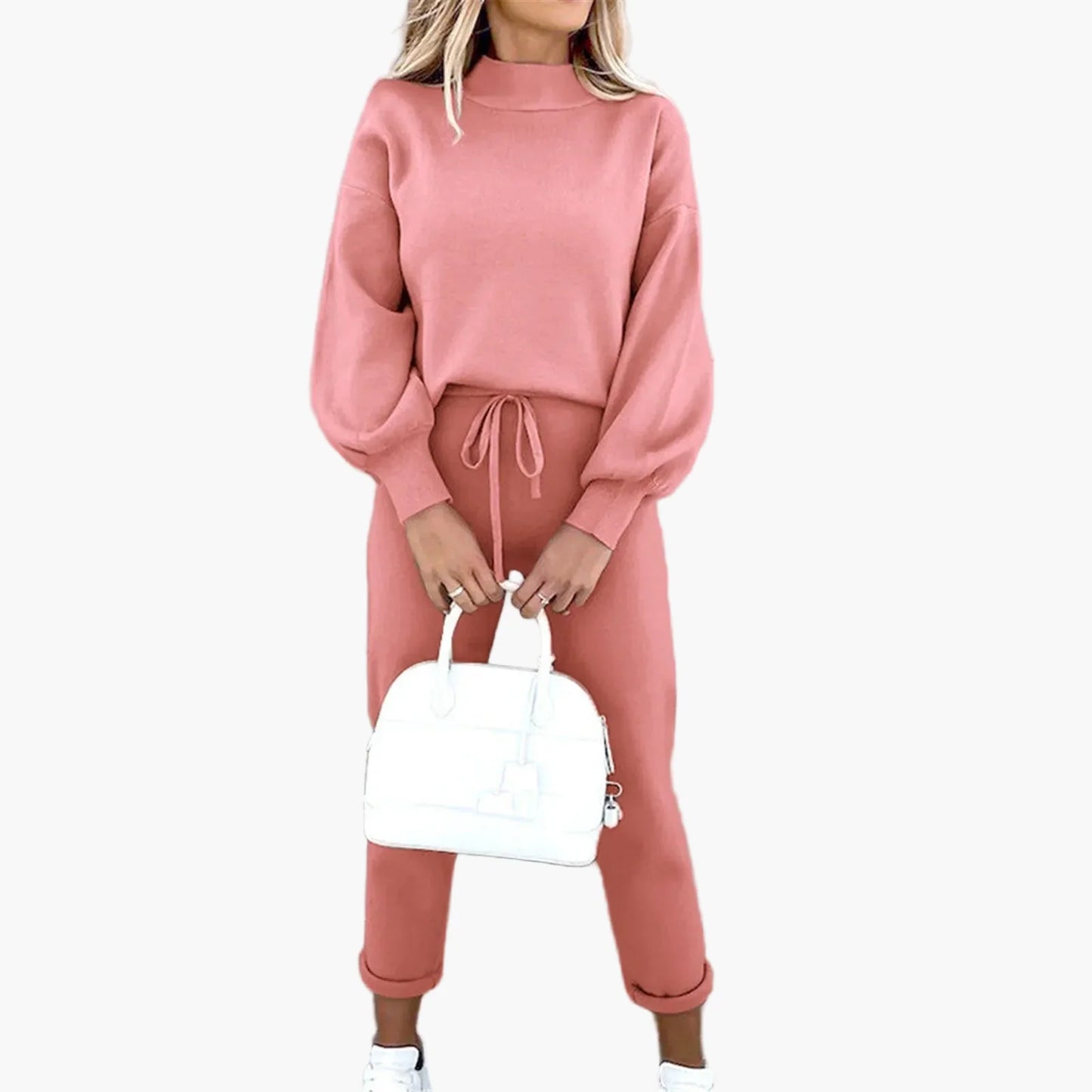 Set due pezzi casual da donna – Outfit alla moda lounge e streetwear con pantaloni larghi e maniche lunghe