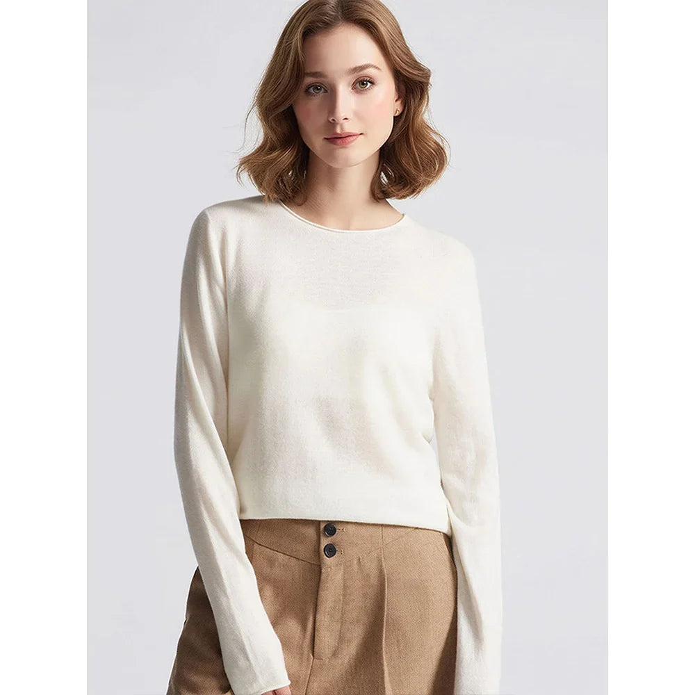 Pull à manches longues pour femme, col bateau, uni