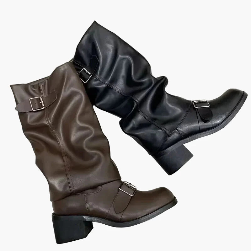 Stivali da donna al ginocchio con fibbie – Stile urbano alla moda per autunno e inverno