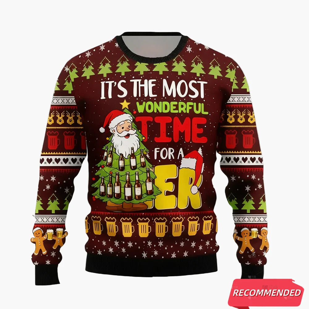 Pull de Noël drôle pour homme – It's The Most Wonderful Time For A Beer – Pull moche de Noël pour soirées