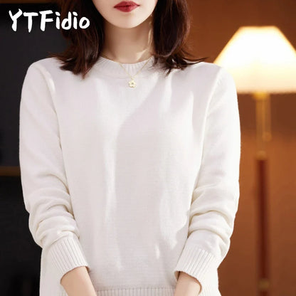 Damen Pullover Rundhals Langarm Strickpullover Rippbündchen Unifarben