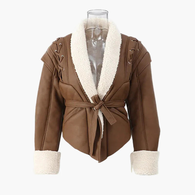 Dames Elegante Korte Jas met Riem en Teddykraag voor Herfst en Winter