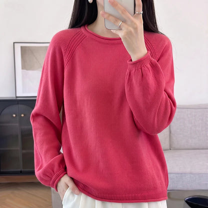 Damen Pullover Rundhalsausschnitt Langarm Strickpullover