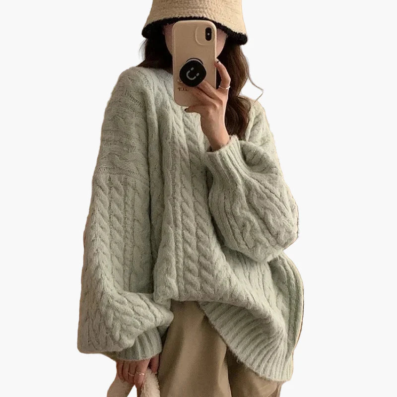 Damen Oversize Strickpullover mit Zopfmuster – Lässiger Herbst-Winter Look für jeden Tag