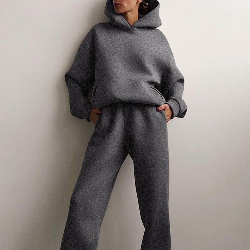Dam Oversize Joggingset – Avslappnad Hoodie och Joggingbyxa för Fritid & Hemma