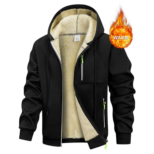 Herren Hoodie mit Reißverschluss und warmem Fleecefutter, Kapuzenpullover in Schwarz oder Dunkelgrau