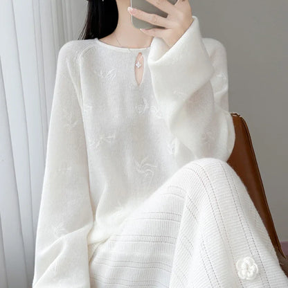 Damen Strickpullover Langarm Rundhals mit V-Ausschnitt