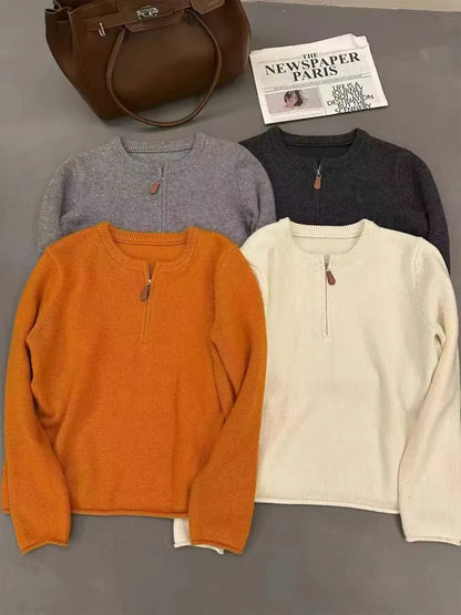 Damen Strickpullover mit Reißverschluss Rundhals