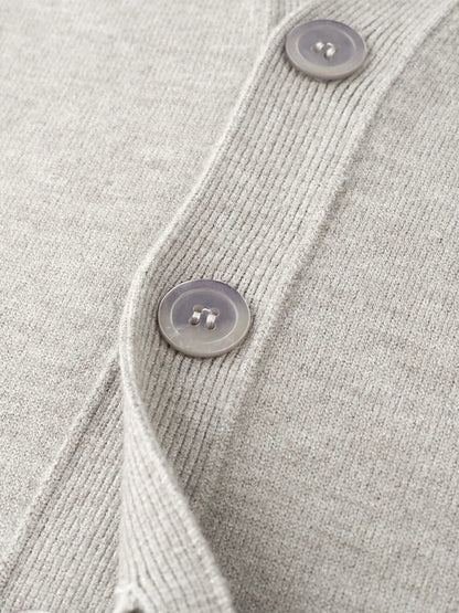Herren Strickjacke V-Ausschnitt Knopfleiste Cardigan Langarm Rippbündchen