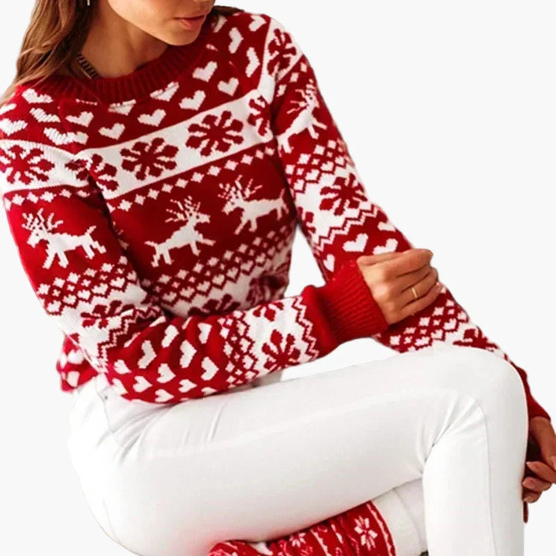 Maglione natalizio da donna con motivo di renna e cuore – Maglione invernale comodo per occasioni festive