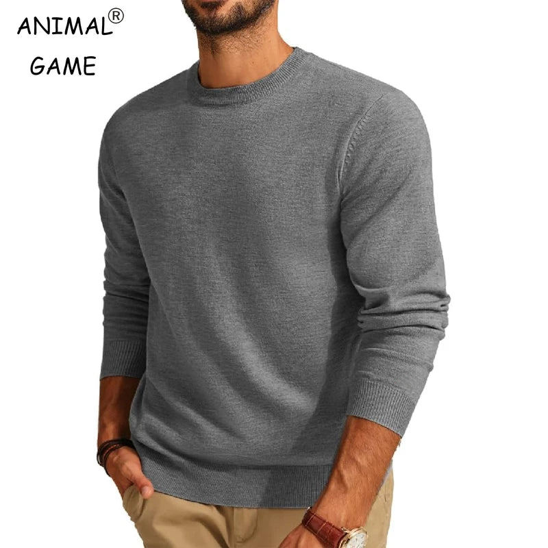 Herren Rundhals-Pullover in Weinrot – Einfarbiger Langarm-Strickpullover