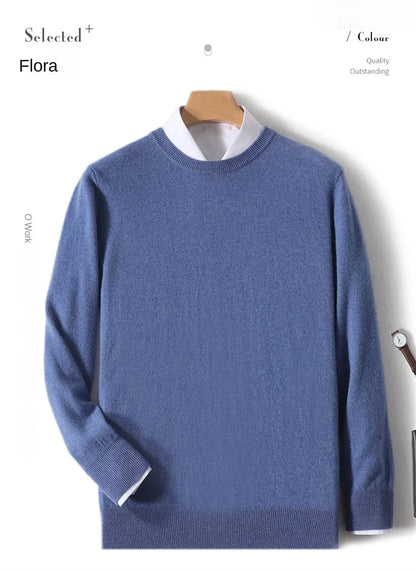 Herrepullover med rund hals i finstrik og lange ærmer