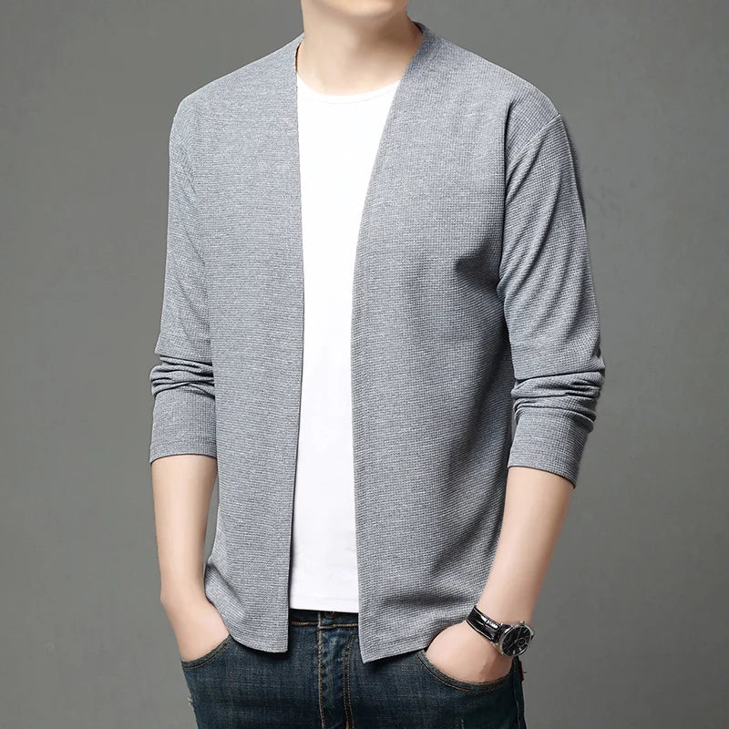 Herren Cardigan Strickjacke offen leicht V-Ausschnitt Langarm