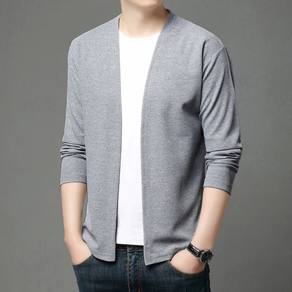 Herren Cardigan Strickjacke offen leicht V-Ausschnitt Langarm