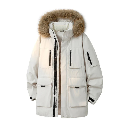 Parka für Herren mit Fellkapuze Reißverschluss & Pattentaschen