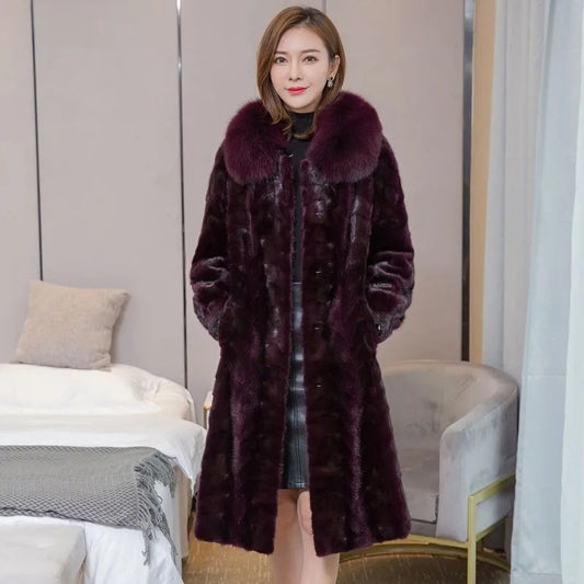 Long manteau d'hiver pour femme, manteau luxueux en fausse fourrure avec grand col