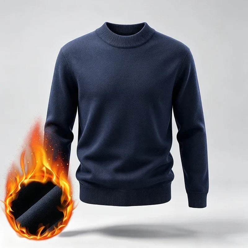 Herren Rollkragenpullover einfarbig wärmend Fleece-Innenseite Langarm
