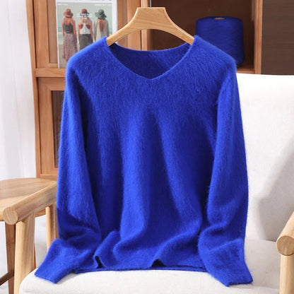 Jersey de cuello en V para mujer, suave, texturizado y de color liso