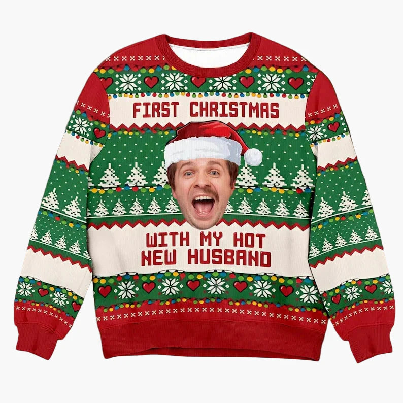 Unisex julesweatshirt med fotoprint – Sjov grim juletrøje til venner og familie