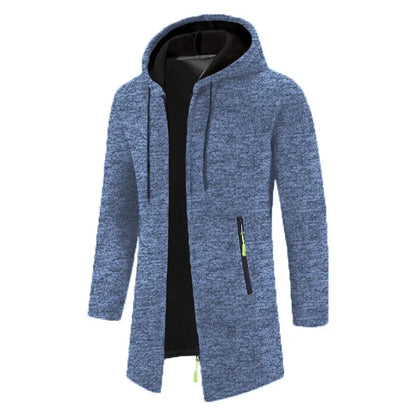 Herren Hoodie Jacke Lang Strickoptik mit Reißverschluss-Taschen