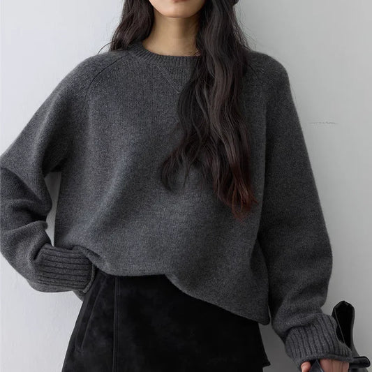 Pull en maille oversize pour femme à col rond, manches longues
