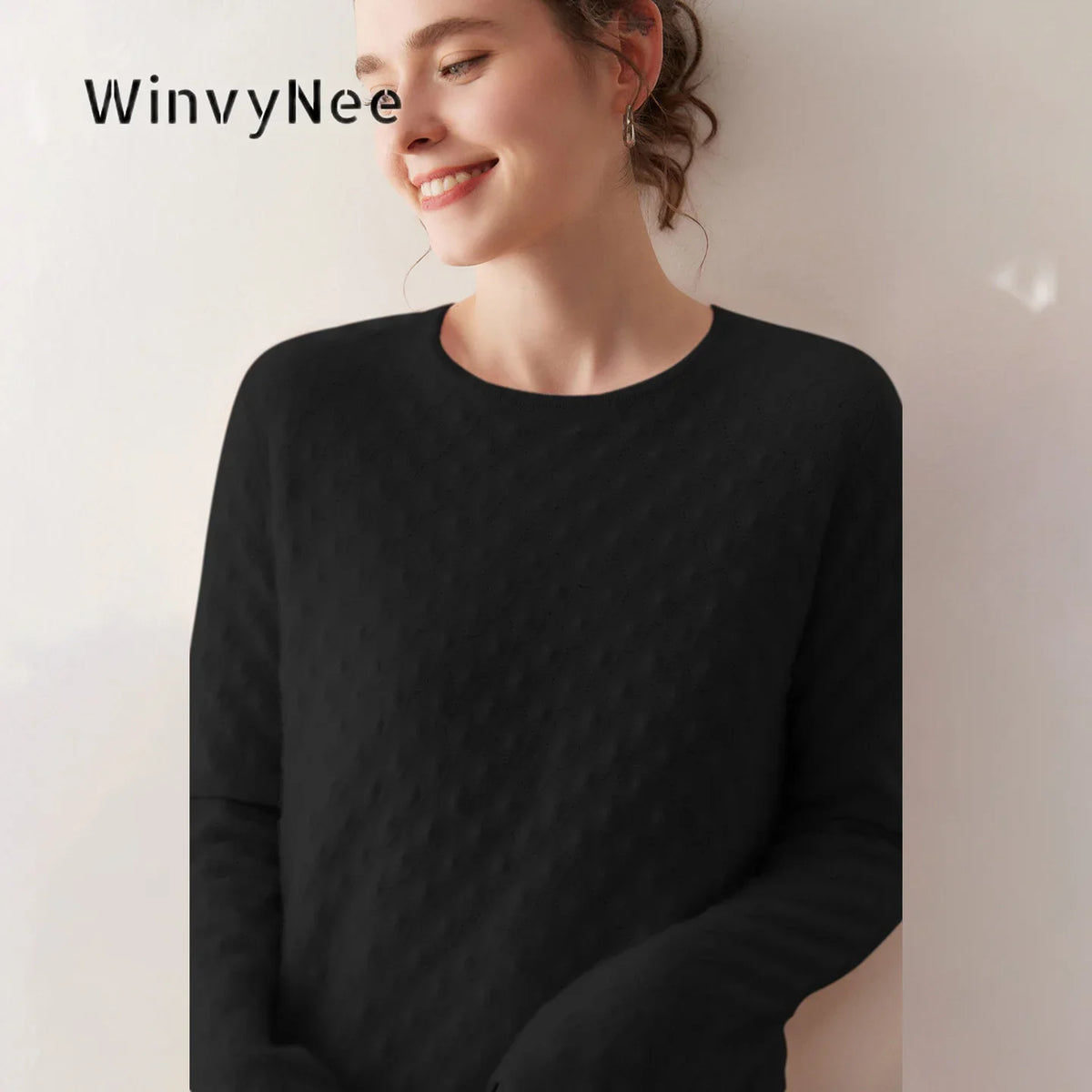 Damen Langarm Pullover mit Rundhalsausschnitt und Strukturmuster