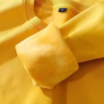 Felpa unisex a maniche lunghe e girocollo, con fodera in pile, polsini a coste, calda per l'inverno