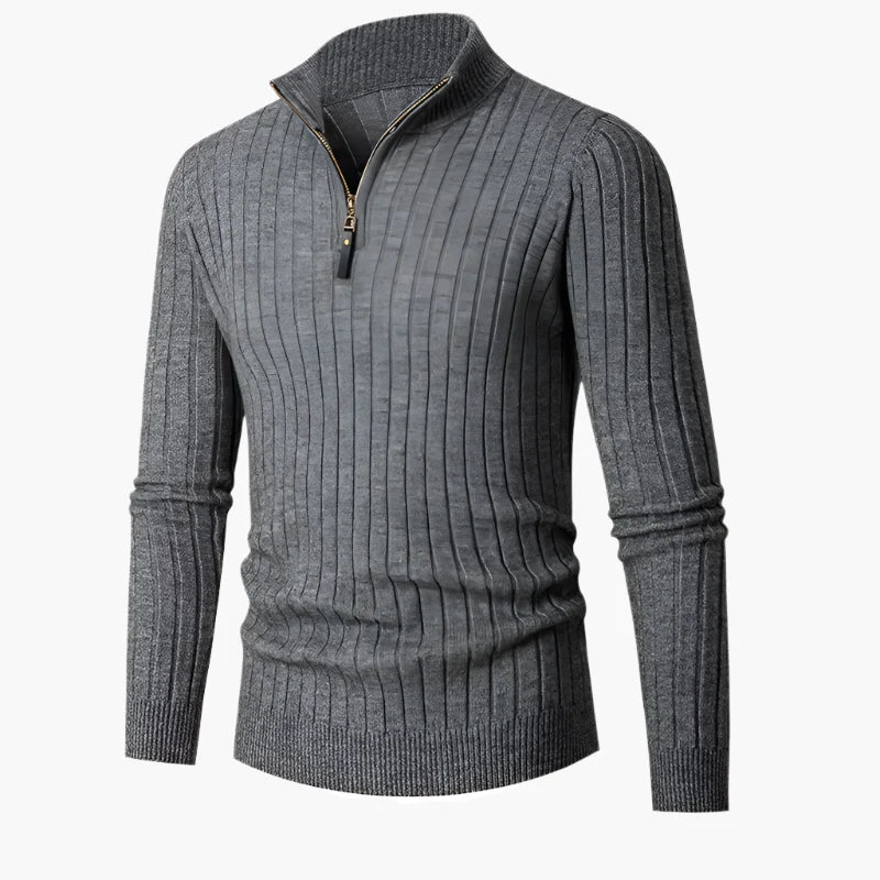 Męski sweter dziany ze stójką i półzamkiem – Elegancki sweter na co dzień i do biura