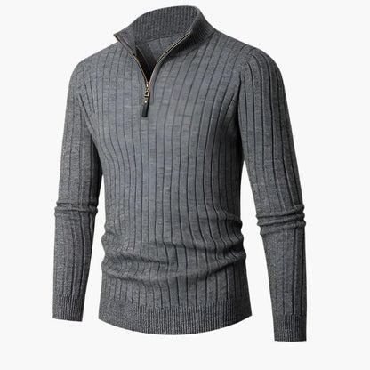 Męski sweter dziany ze stójką i półzamkiem – Elegancki sweter na co dzień i do biura