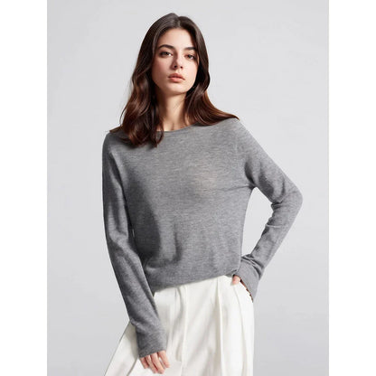 Pull à manches longues pour femme, col bateau, uni