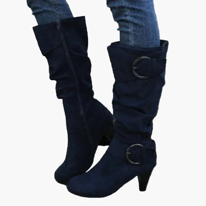 Damen Stiefeletten mit Absatz und Schnalle – Modische hohe Stiefel für Alltag und Büro
